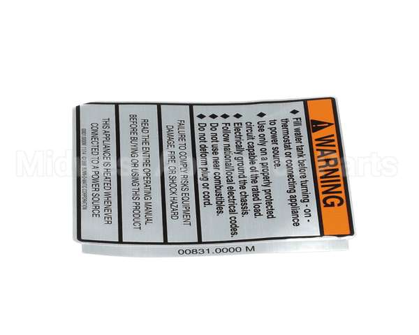 00831.0000 Bunn Decal, Warning-Electrical
