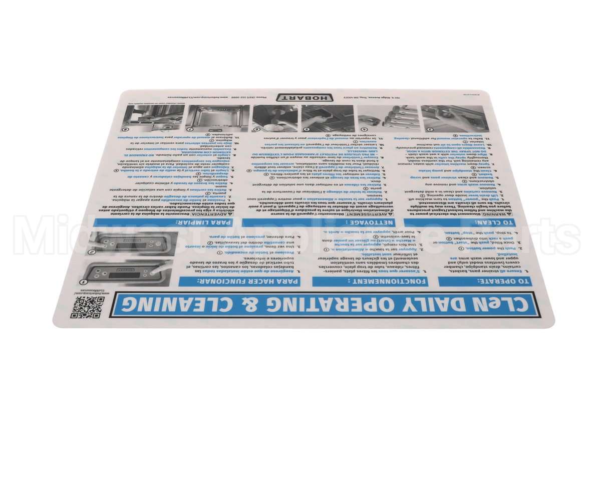 0F-047613 Hobart Label, Operating Cleaning Istr