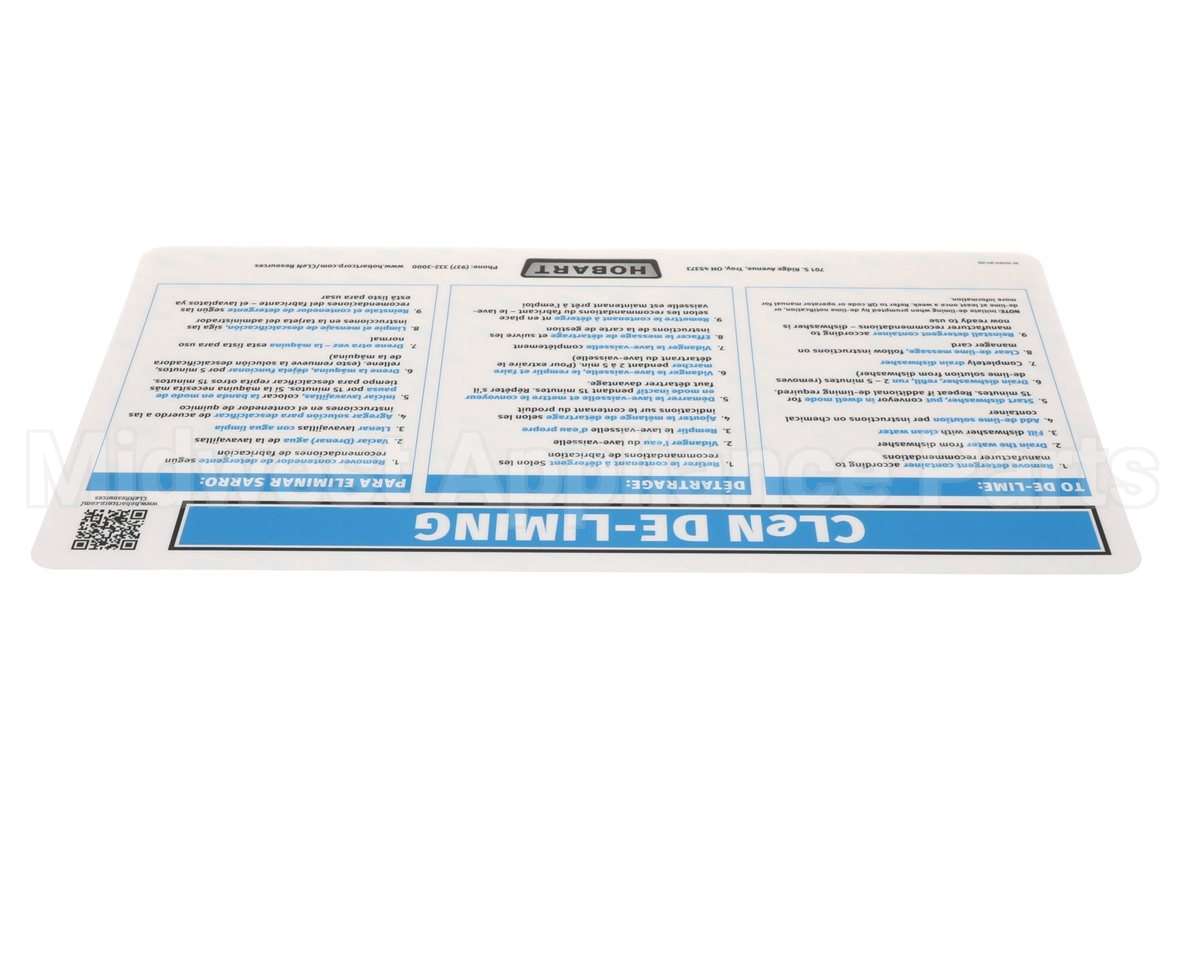 0F-047614 Hobart Label, De-Lime Instructions (T