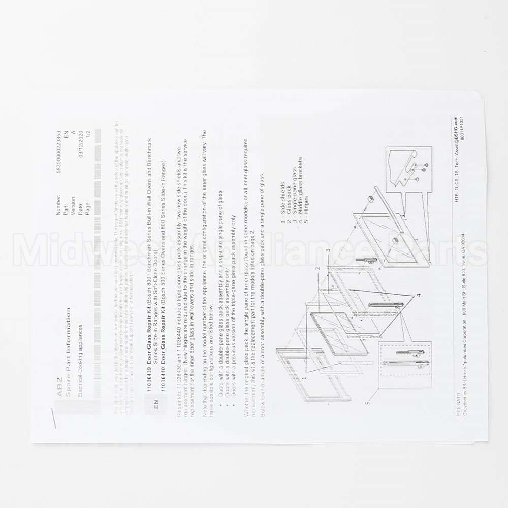11036439 Bosch Inner Glass