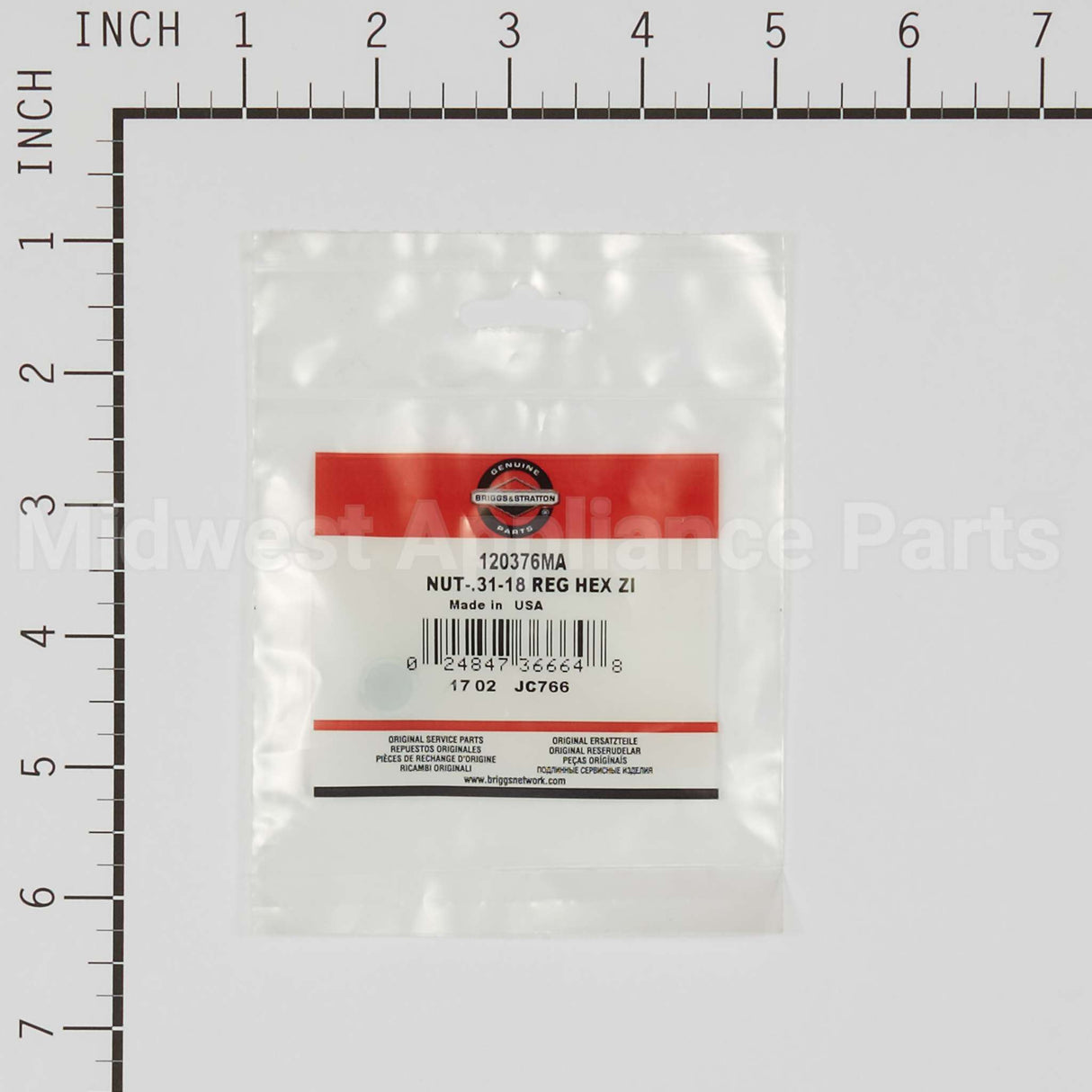 120376MA Briggs & Stratton Nut-.31-18 Reg Hex Zi