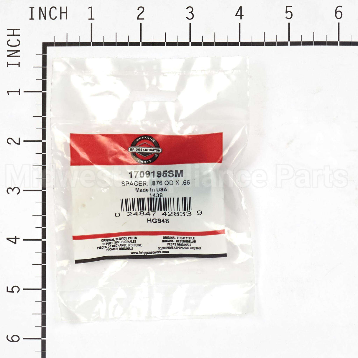 1709195SM Briggs & Stratton Spacer .876 Od X .66