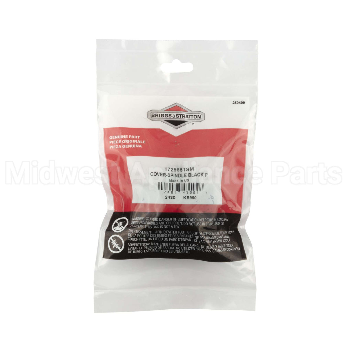1725651SM Briggs & Stratton Cover-Spindle Black P