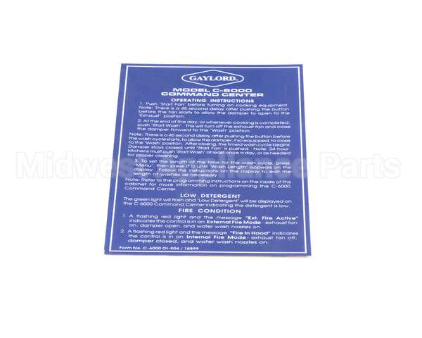 18899 Gaylord C6000 Mylar Faceplate