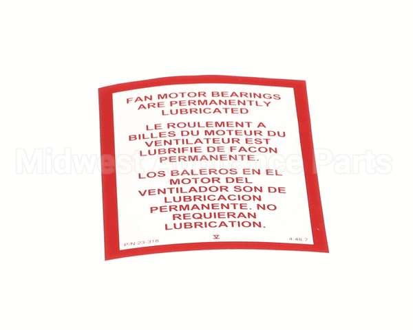 23318 Ultrafryer Decal, Fan Motor Wht Vinyl