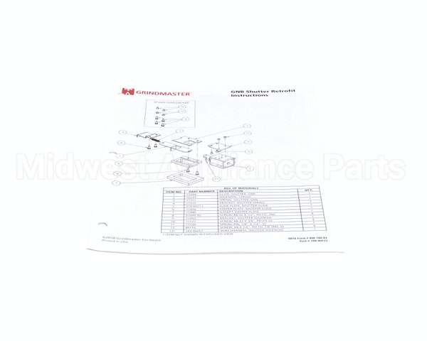 390-00173 Grindmaster Cecilware Instructions Shutter Kit Gnb