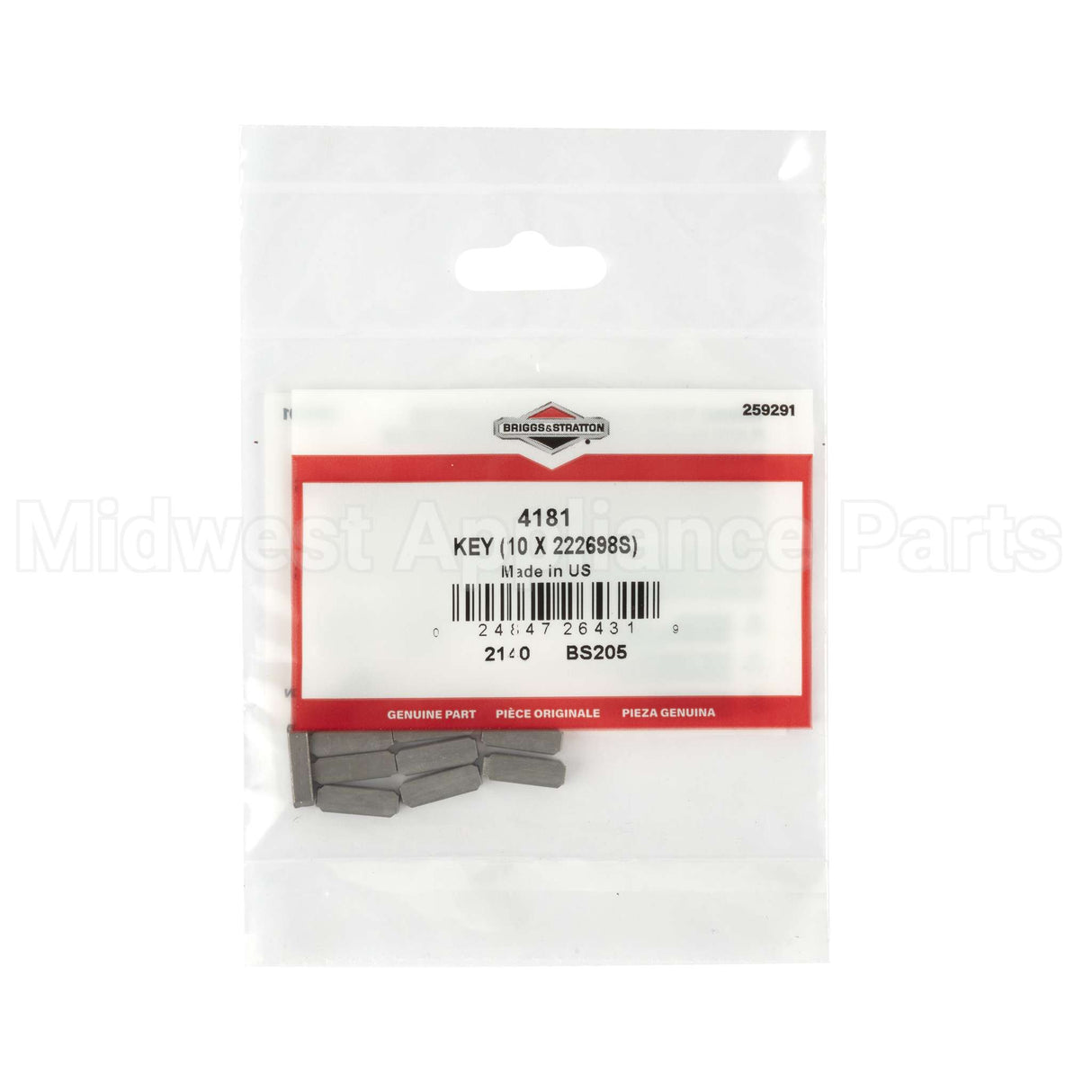 4181 Briggs & Stratton Key (10 X 222698S)