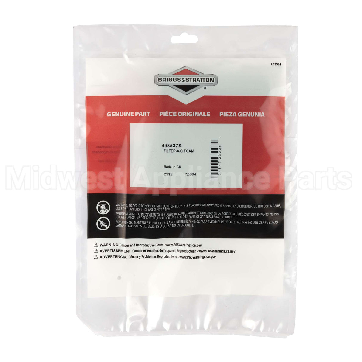 493537S Briggs & Stratton Filter-A/C Foam