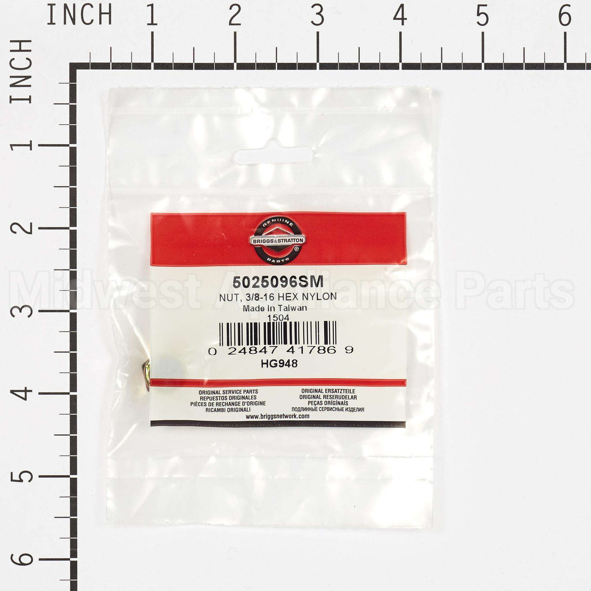 5025096SM Briggs & Stratton Nut 3/8-16 Hex Nylon