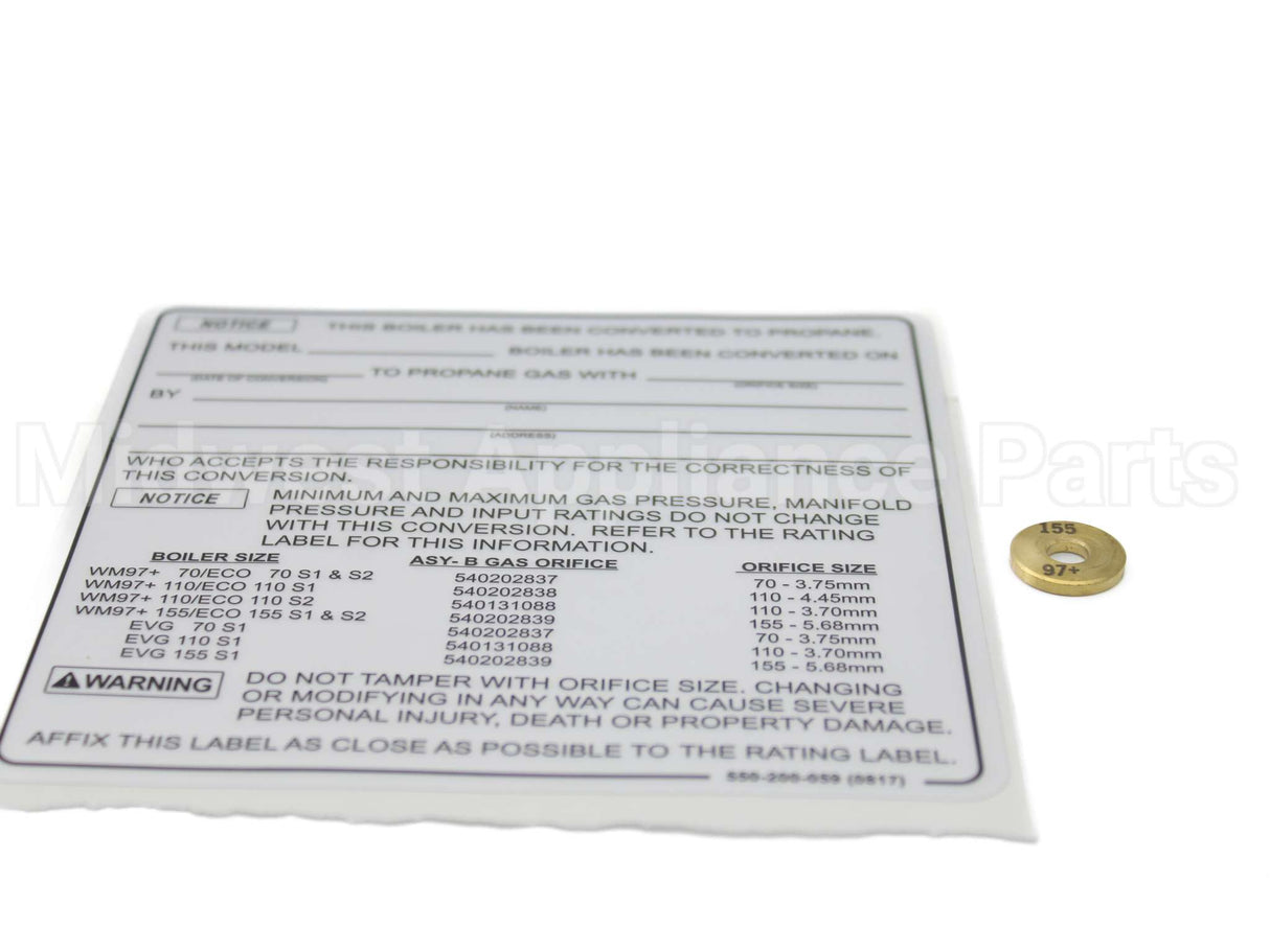 540-202-839 Weil Mclain Wm97+/Eco 155 Lp Orifice Assy
