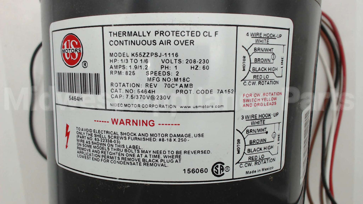 5464H Nidec-Us Motors 208-230V 825Rpm 1/3-1/6Hp Mtr