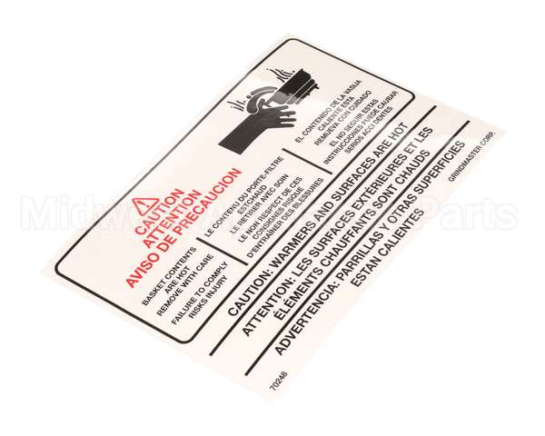 70248 Grindmaster Cecilware Label, Warning A546-213