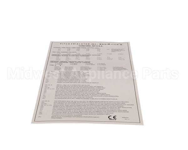 A6064501 Pitco Label,Data Pkging Ce