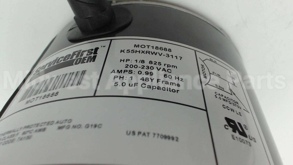 MOT18688 Trane 1/8Hp 200-230V 825Rpm 48 Motor