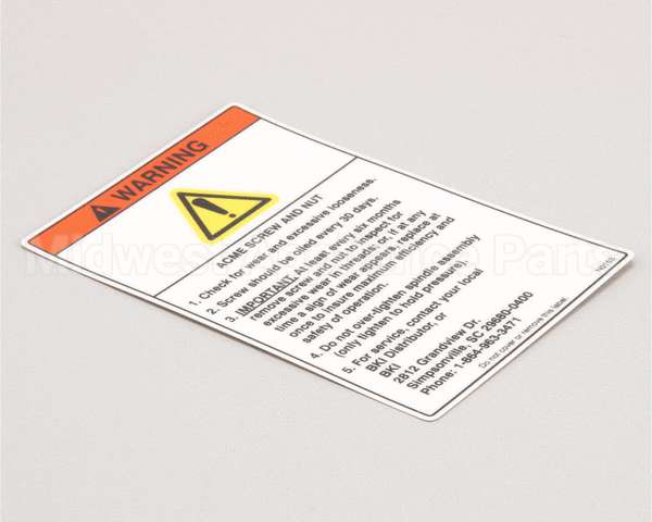 N0153 Bki Decal, Fkm Warning Acme Screw