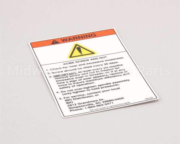 N0153 Bki Decal, Fkm Warning Acme Screw