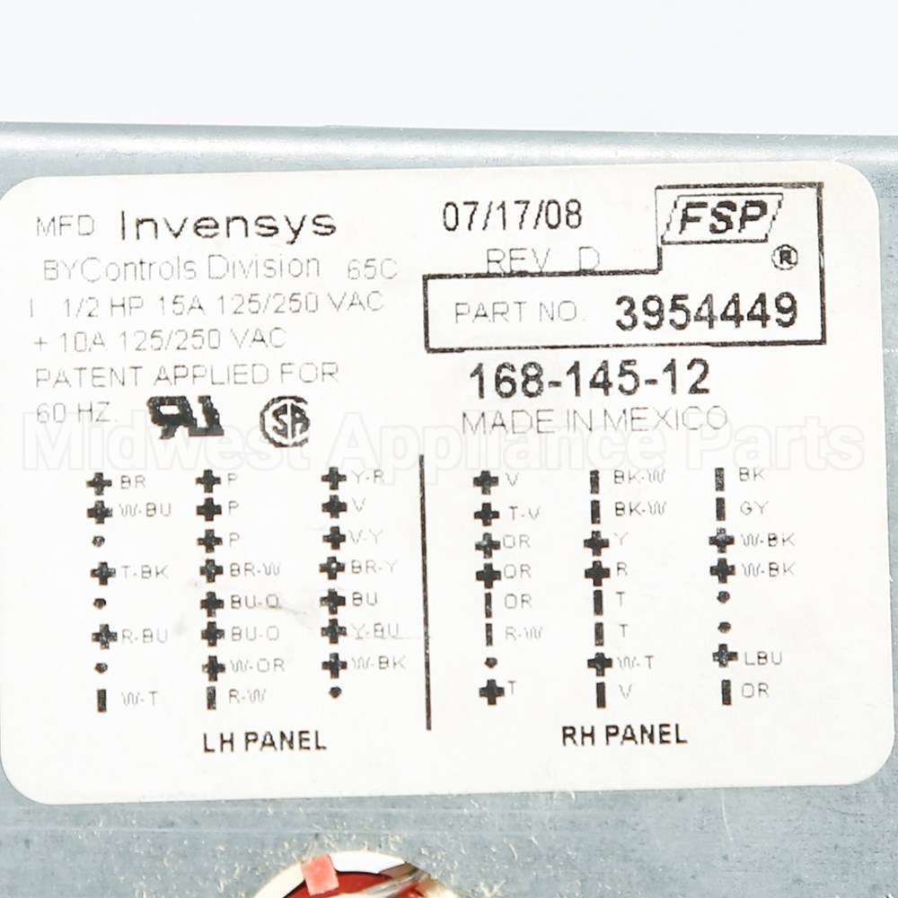 WP3954449 Whirlpool Timer