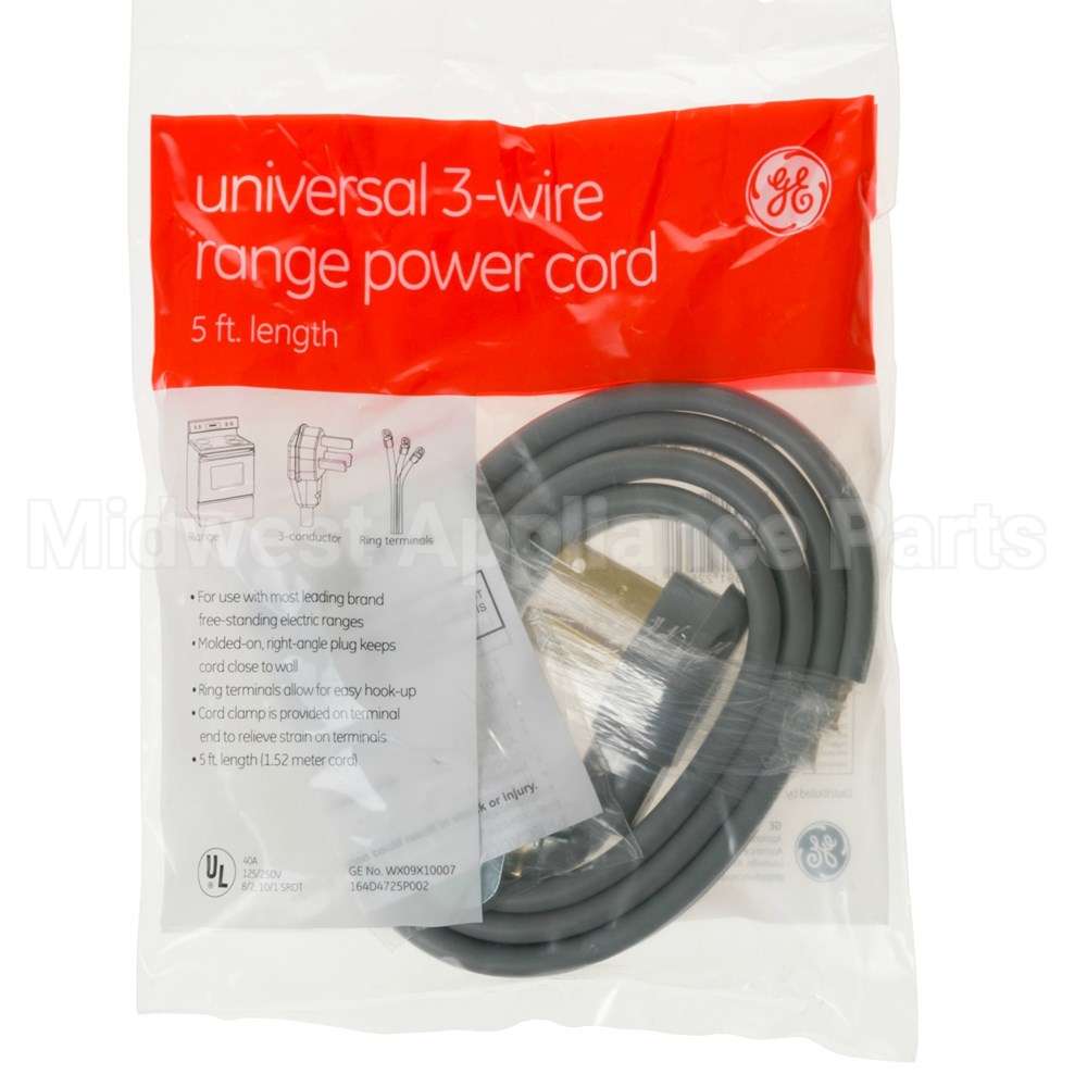 WX09X10007 GE 5' 40Amp 3 Wire Range Cord