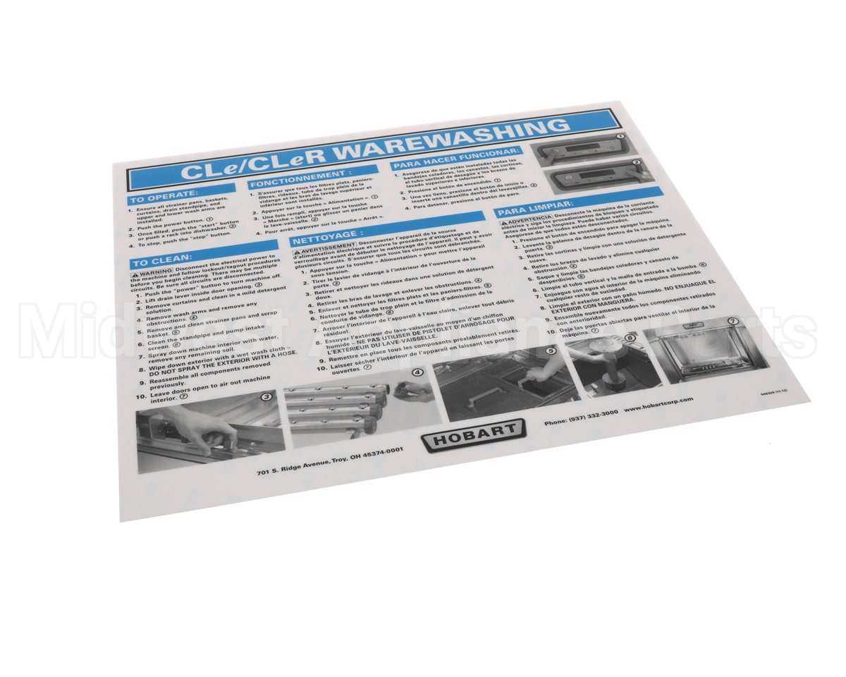 00-948326 Hobart Label, Instruction Cleaning, T