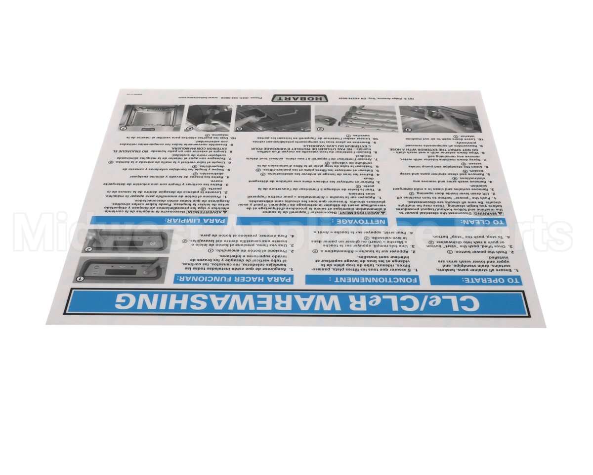 00-948326 Hobart Label, Instruction Cleaning, T