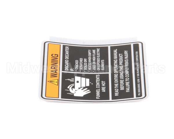 00658.0000 Bunn Decal,Warning-Decanter/Funnel