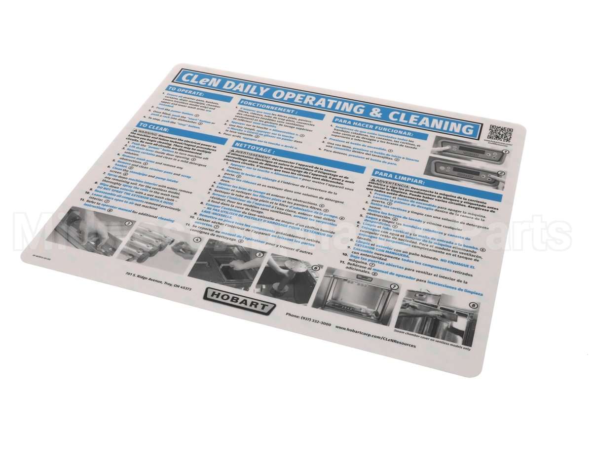 0F-047613 Hobart Label, Operating Cleaning Istr