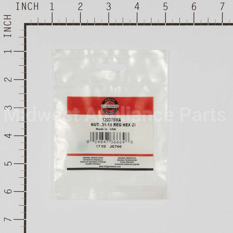 120376MA Briggs & Stratton Nut-.31-18 Reg Hex Zi