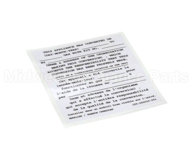 155-000039-001 Pitco Conversion Sticker