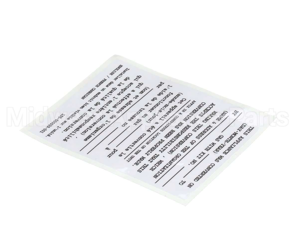 155-000039-001 Pitco Conversion Sticker
