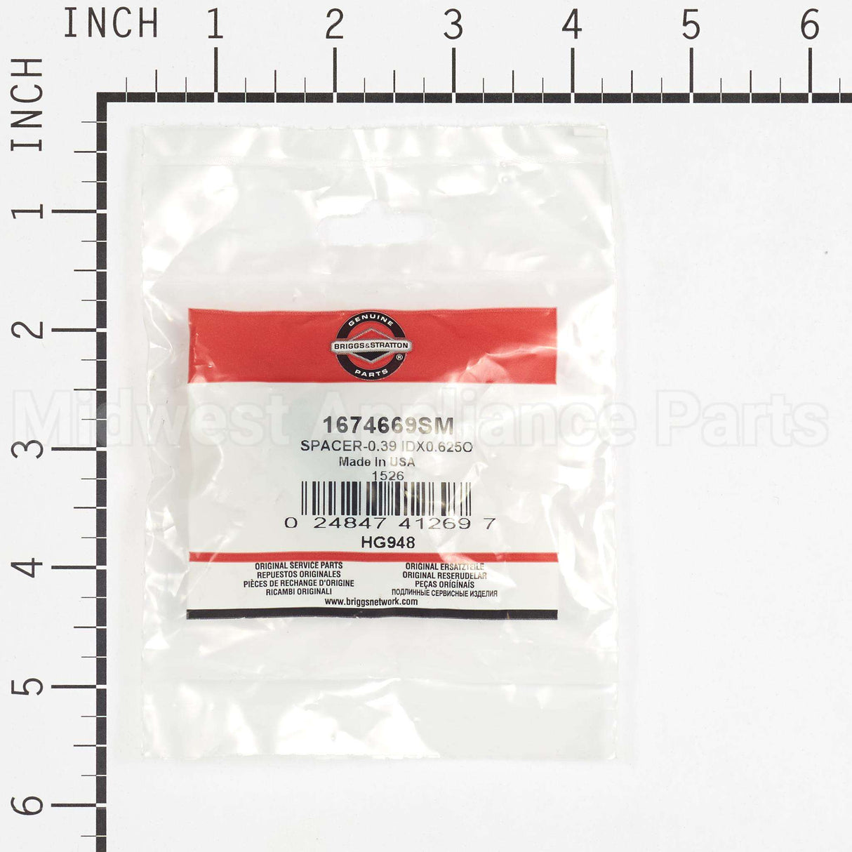1674669SM Briggs & Stratton Spacer-0.39 Idx0.625O
