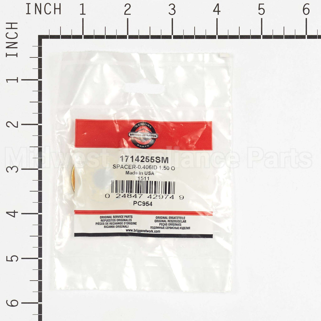 1714255SM Briggs & Stratton Spacer-0.406Id 1.50 O