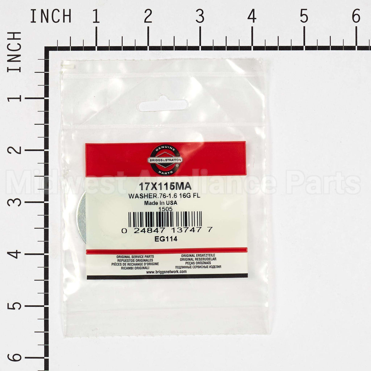 17X115MA Briggs & Stratton Washer.76-1.6 16G Fl