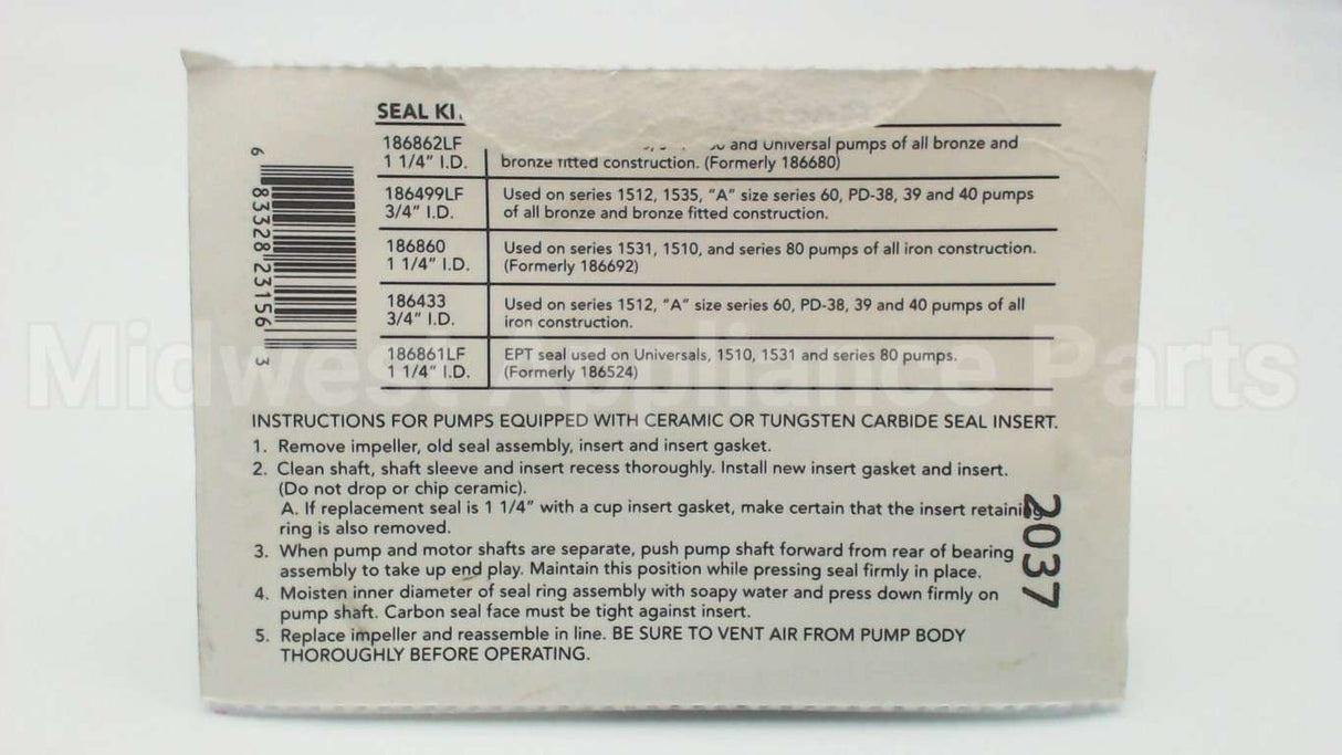 186499LF Xylem-Bell & Gossett Seal Kit#2,3/4"Id Brz.fit