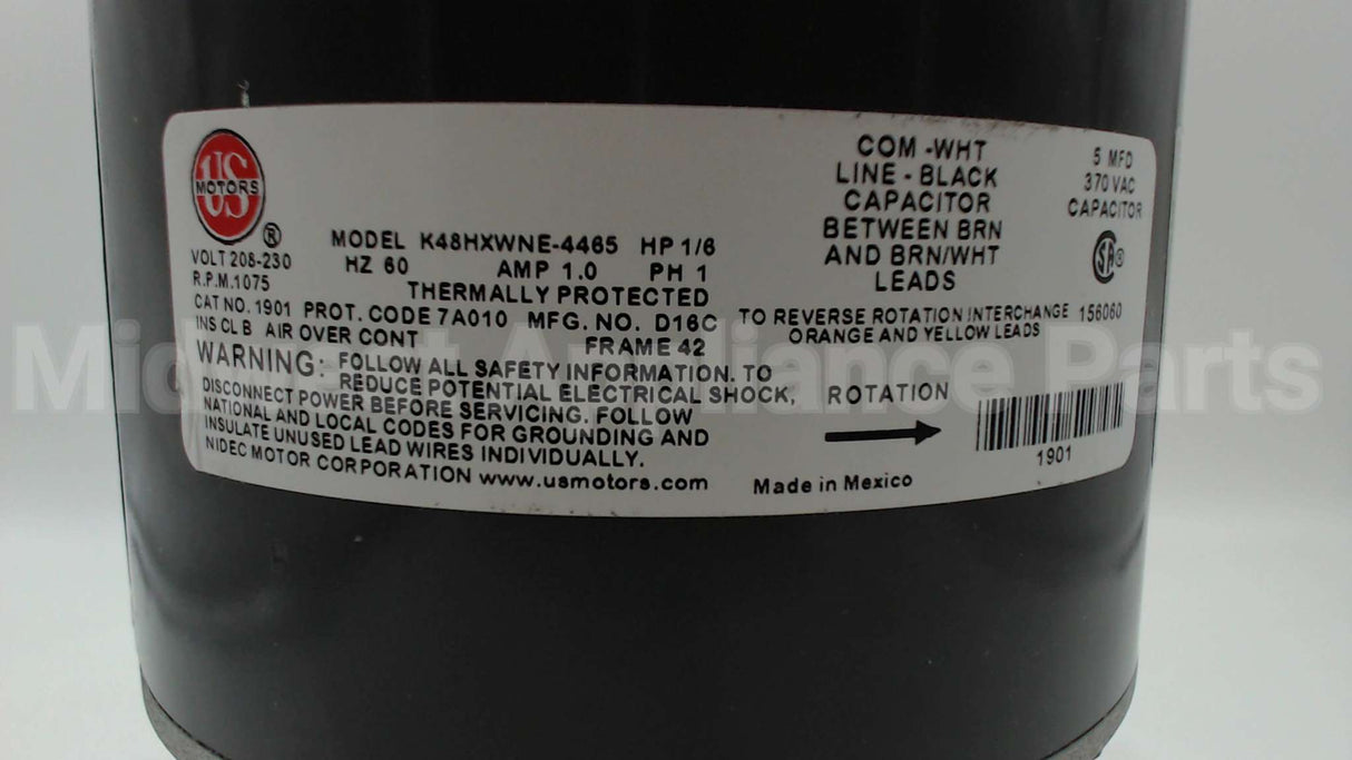1901 Nidec-Us Motors 1/6Hp 1075Rpm 208-230V 1Ph 5"D