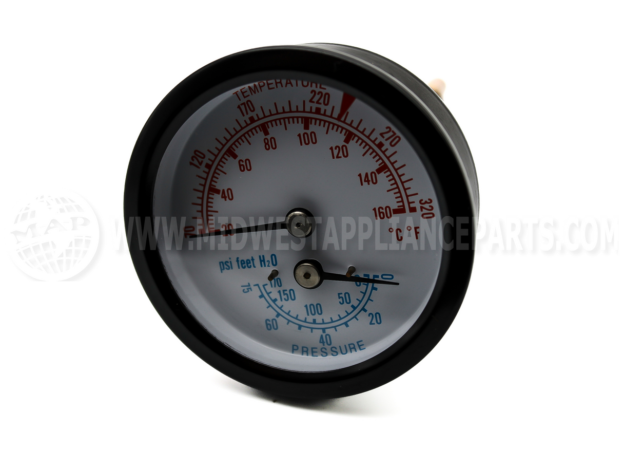 95-067 Velocity Boiler Works (Crown) Temp/Pres.gauge 3.5" (Res.)