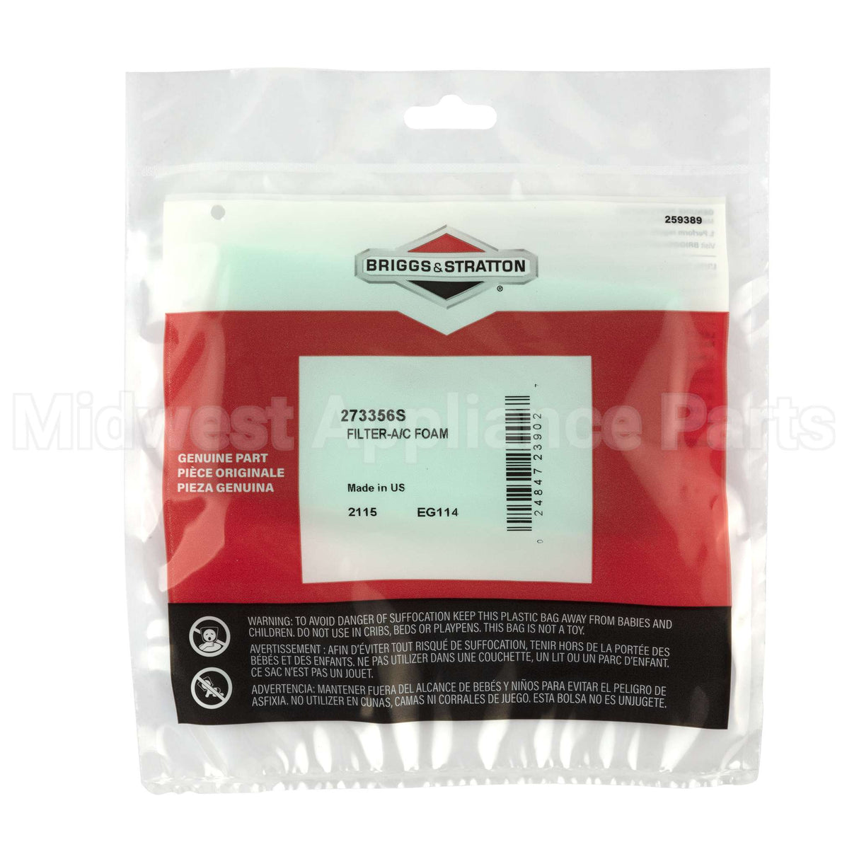 273356S Briggs & Stratton Filter-A/C Foam