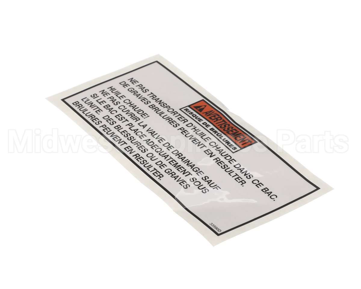 33590.0000 Henny Penny Label-Warning Drain Pan Fre