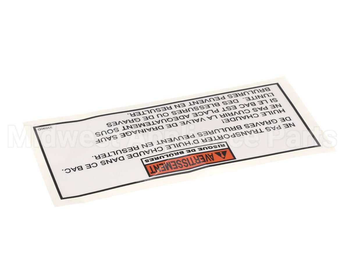 33590.0000 Henny Penny Label-Warning Drain Pan Fre
