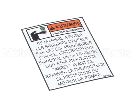 36281 Henny Penny Label-Warning Pump Motor Fr.