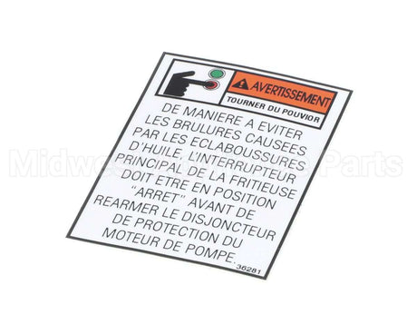 36281 Henny Penny Label-Warning Pump Motor Fr.