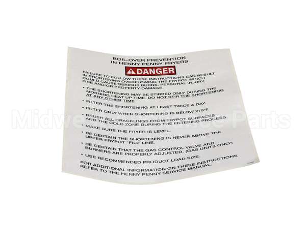 37332 Henny Penny Label-Boilover Prevention, Gm