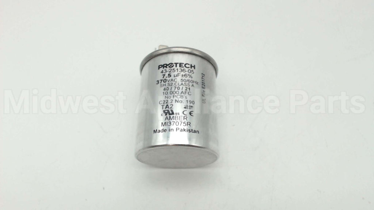 43-25136-05 Rheem-Ruud 7.5Mfd 370V Rnd Run Capacitor