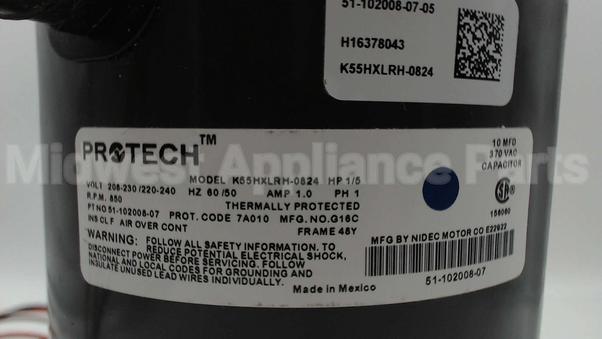 51-102500-04 Rheem-Ruud 1/5Hp 208/230V 825Rpm 1Spd Mtr