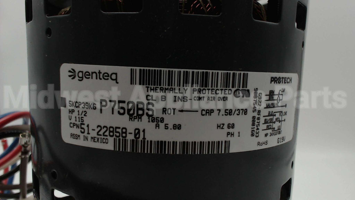 51-22858-01 Rheem-Ruud 1/2Hp 120V 1075Rpm 3Spd 48 Mtr