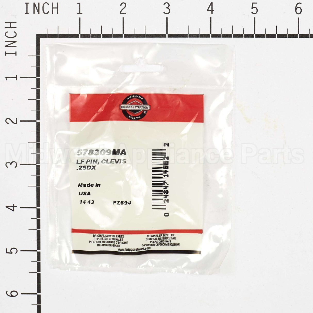 578309MA Briggs & Stratton Lf Pin Clevis  .25Dx
