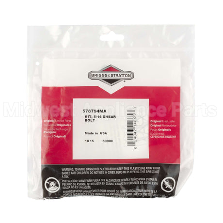 578794MA Briggs & Stratton Kit 5/16 Shear Bolt