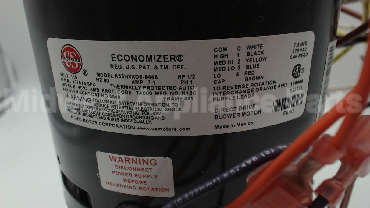 5840 Nidec-Us Motors 1/2Hp 1075/4Spd 115V 5.6"48Yz