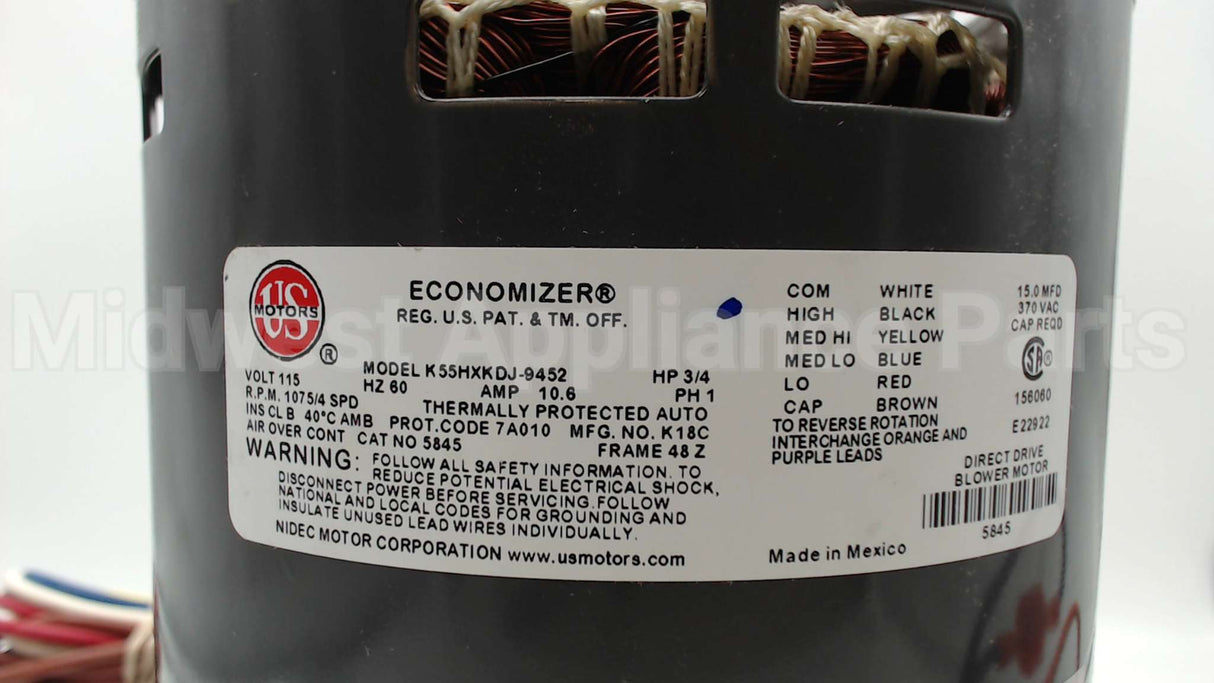 5845 Nidec-Us Motors 3/4Hp 1075Rpm 115V 48Z Oao