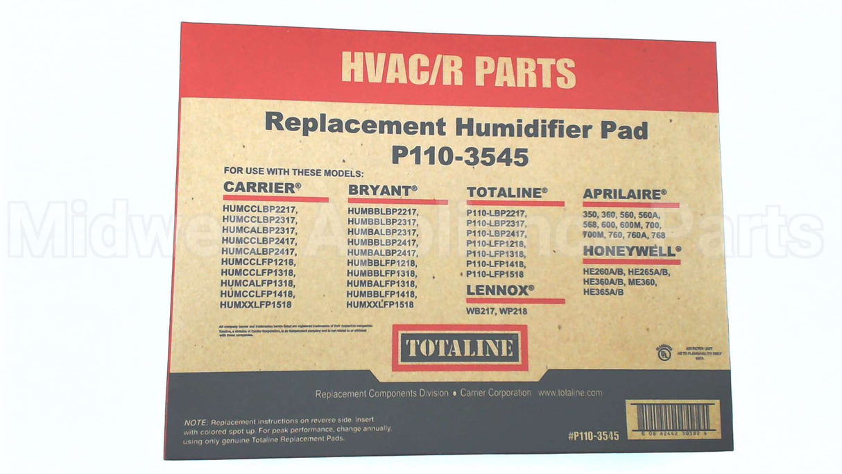 P110-3545 Carrier 13"X10"X1 3/4" Humidifier Pad