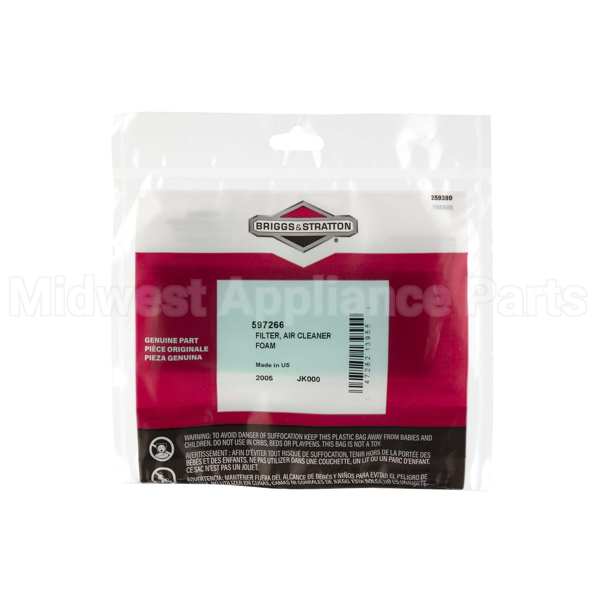 597266 Briggs & Stratton Filter Air Cleaner Foam
